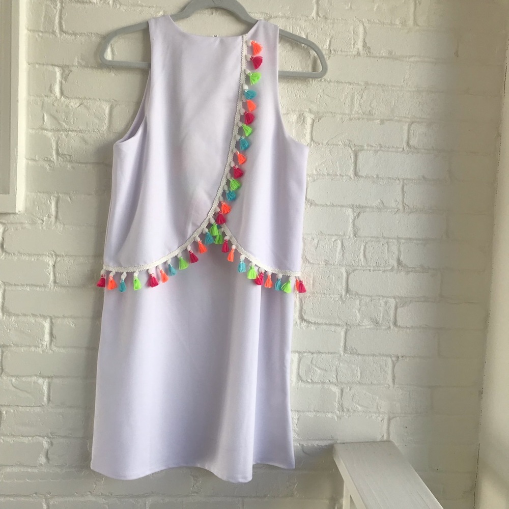 White dress with neon colors summer medium - Picture 7 of 8